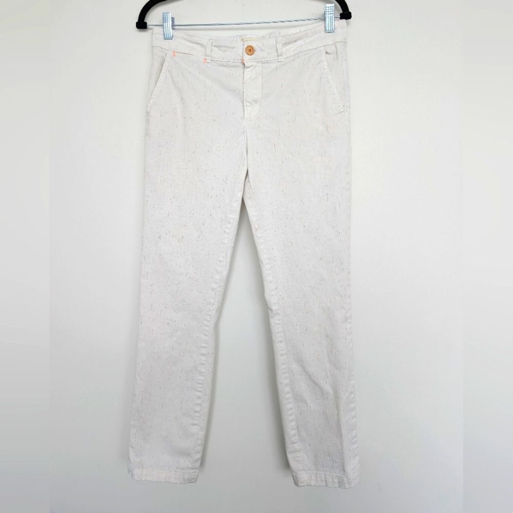 By Anthropologie Rainbow Speckled White Chino Pants Relaxed Fit Sz 28